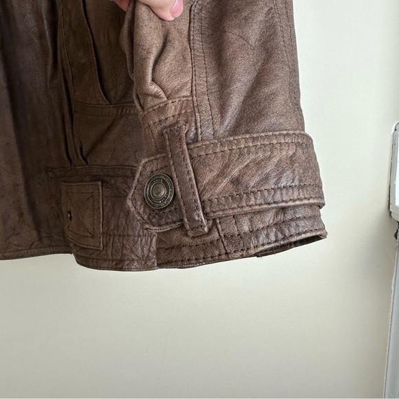 Vintage 100% Leather Open front Global Identity Brown Jacket size Large - Picture 8 of 9